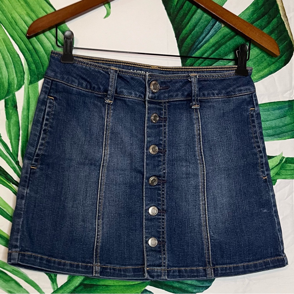 American Eagle 4 Dark Wash Button Front Denim Spring Summer A-Line Mini Skirt